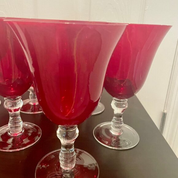 VTG BELL WINE GLASSES RUBY RED GOBLET SET OF 10 LARGE SIZE COLLECTIBLE RARE - Picture 6 of 16